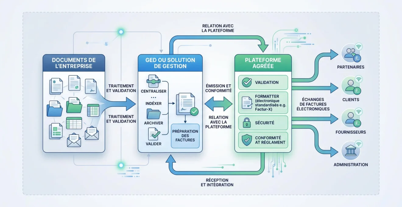 Schéma distinguant gestion documentaire et plateforme agréée de facturation électronique